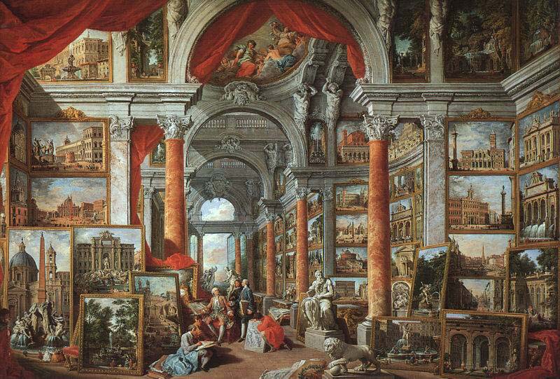 Picture gallery with views of modern Rome